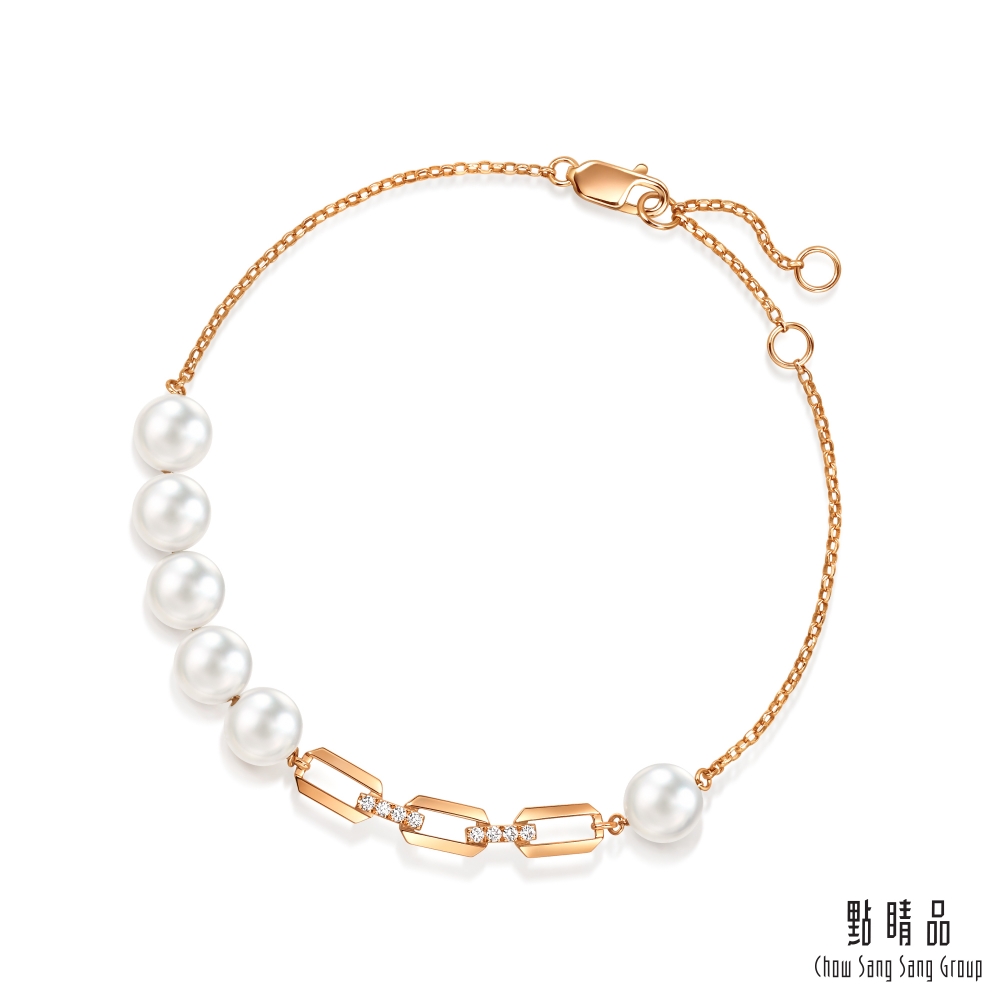 點睛品 Daily Luxe 珍珠環扣 18K玫瑰金鑽石手鍊