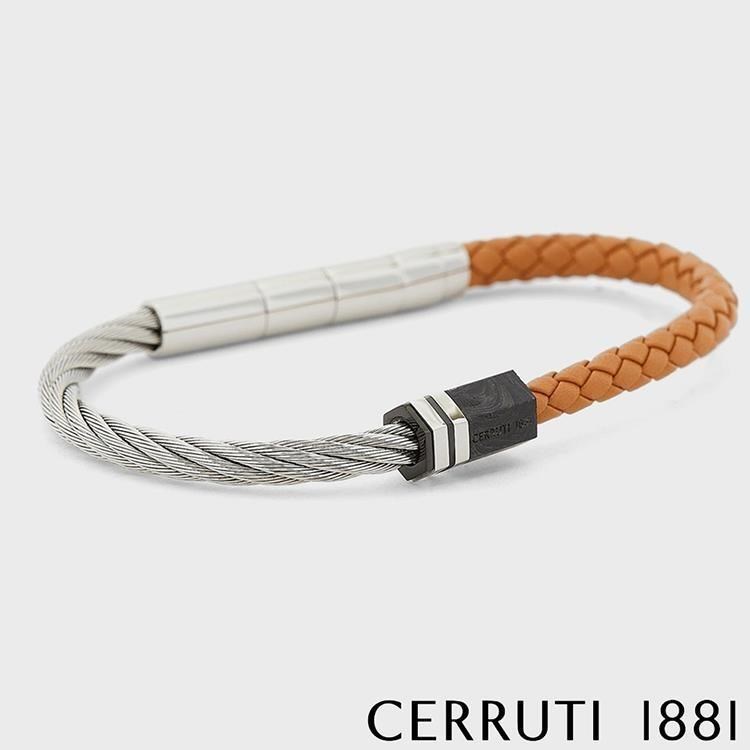 【Cerruti 1881】限量2折 經典不鏽鋼皮革手環 全新專櫃展示品(CB1604)