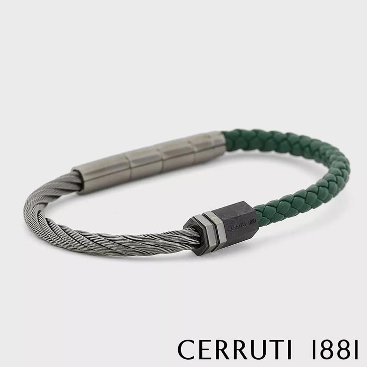 【Cerruti 1881】限量2折 經典不鏽鋼皮革手環 全新專櫃展示品(CB1602)