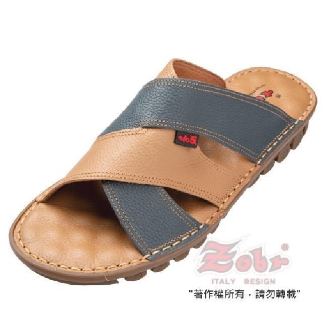 ZOBR路豹 男真皮氣墊夾腳拖鞋 黑梨 棕梨 H22