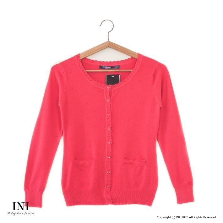 【INI】四季可穿、舒適實穿針織外套．梅紅色