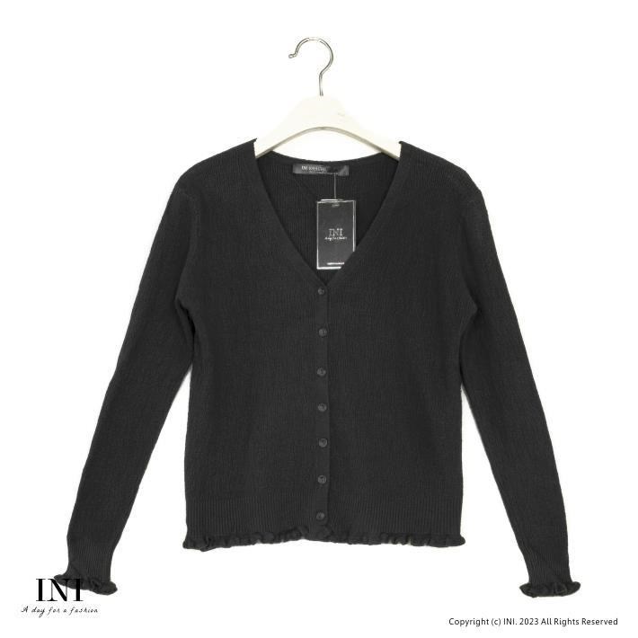 【INI】 好穿舒適、百搭四季坑條織紋針織外套．黑色