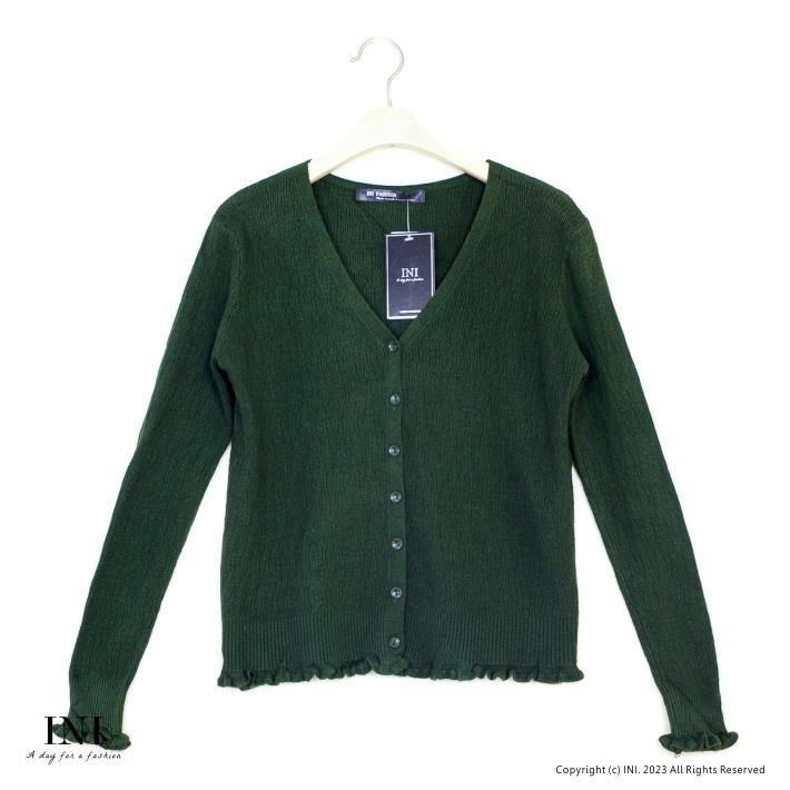 【INI】 好穿舒適、百搭四季坑條織紋針織外套．綠色