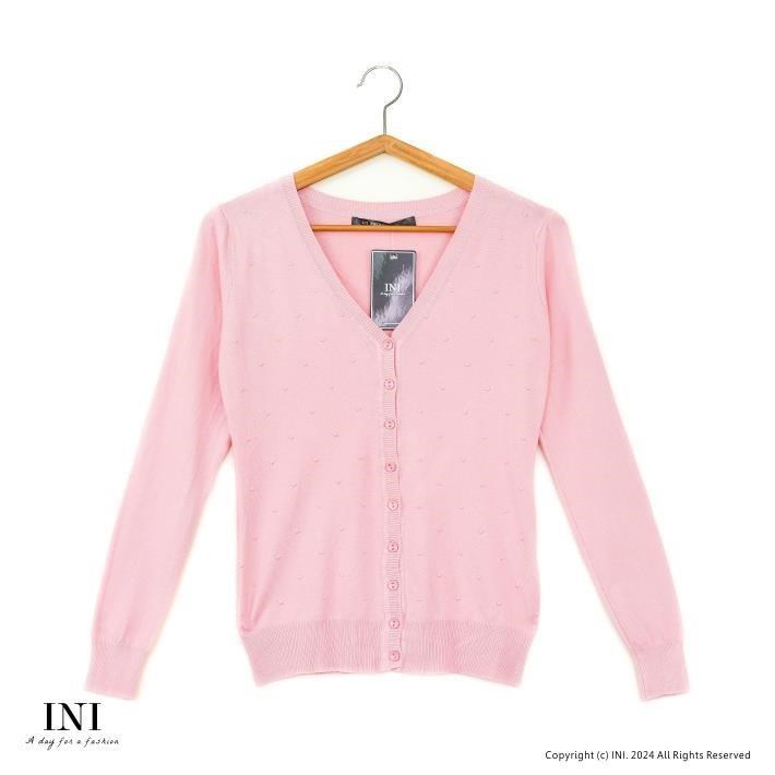【INI】日常必備、細緻柔軟點點針織外套．粉色