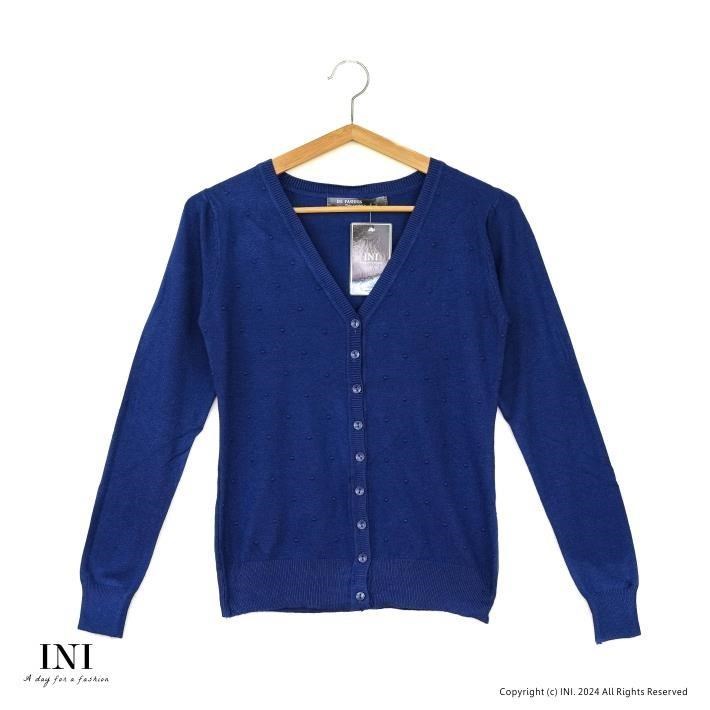 【INI】日常必備、細緻柔軟點點針織外套．深藍色