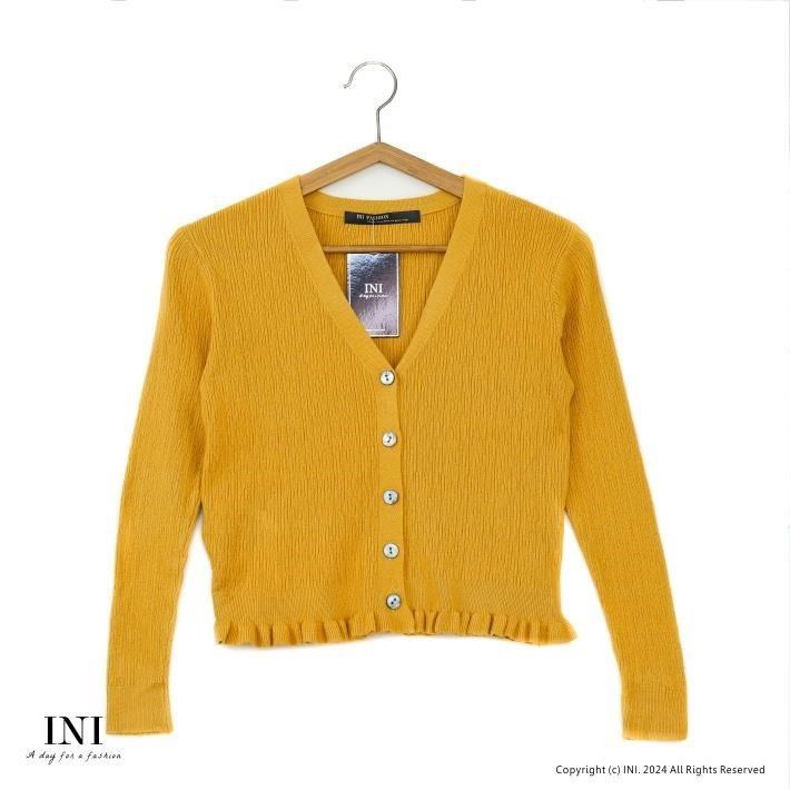 【INI】花邊美感、小外套迷人針織外套．黃色