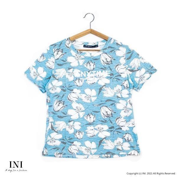 【INI】好感版型、好感設計花漾上衣．水藍色