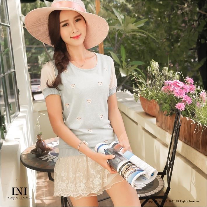 【INI FASHION】 點點小熊手感面料針織上衣．三色