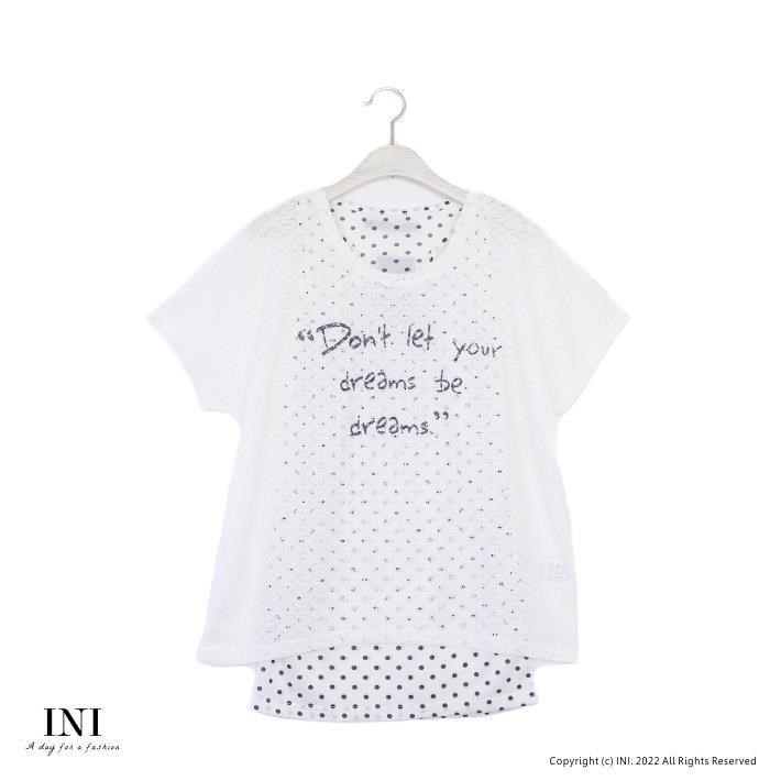 【INI】亮點蕾絲、假兩件式蕾絲點點設計上衣．白色