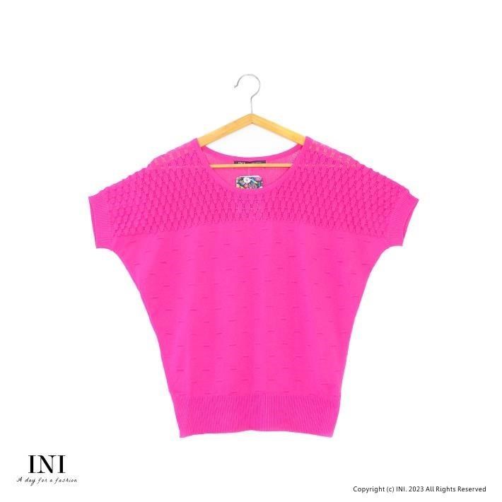 【INI】優雅質感、專櫃細膩造型雅緻針織上衣．桃紅色