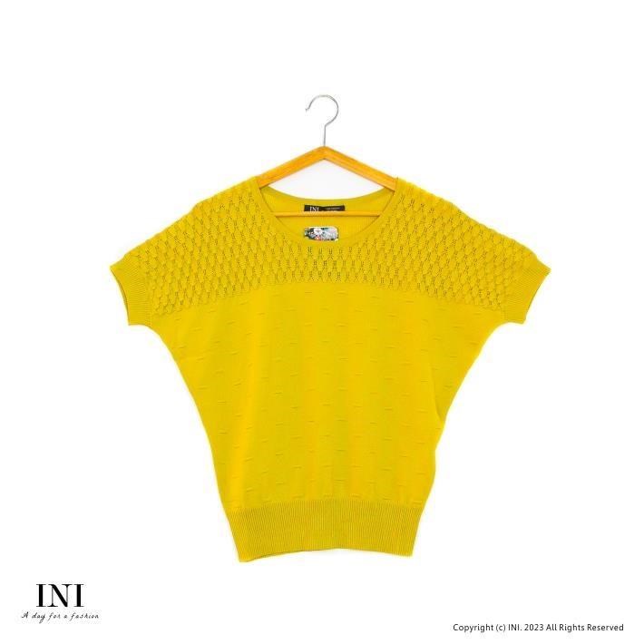 【INI】優雅質感、專櫃細膩造型雅緻針織上衣．黃色
