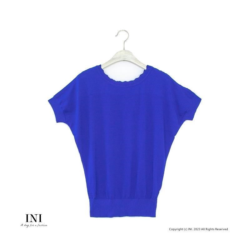 【INI】優雅質感、專櫃細膩色紗針織上衣．寶藍色