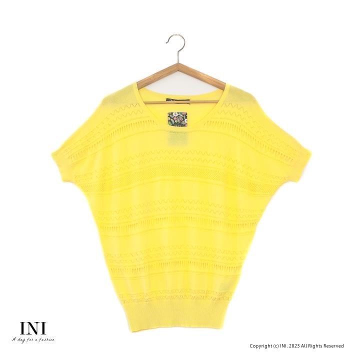 【INI】優雅質感、專櫃橫條細膩針織上衣．黃色