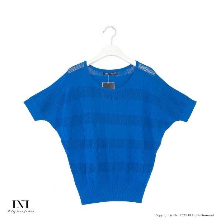 【INI】優雅質感、專櫃細膩格紋針織上衣．藍色