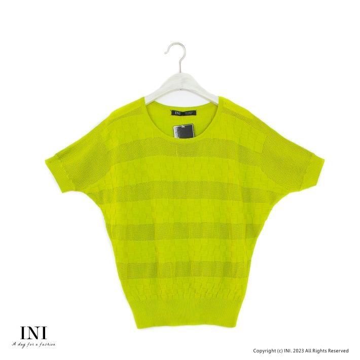 【INI】優雅質感、專櫃細膩格紋針織上衣．綠色