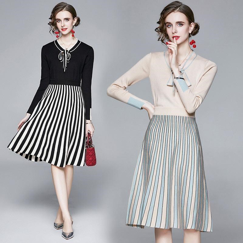 《D'Fina 時尚女裝》 歐洲輕熟套裝洋氣顯瘦針織時尚氣質洋裝