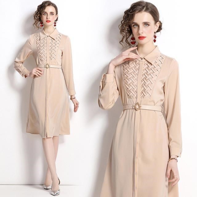 《D'Fina 時尚女裝》 醋酸洋裝裙子時尚氣質設計感長袖襯衫裙
