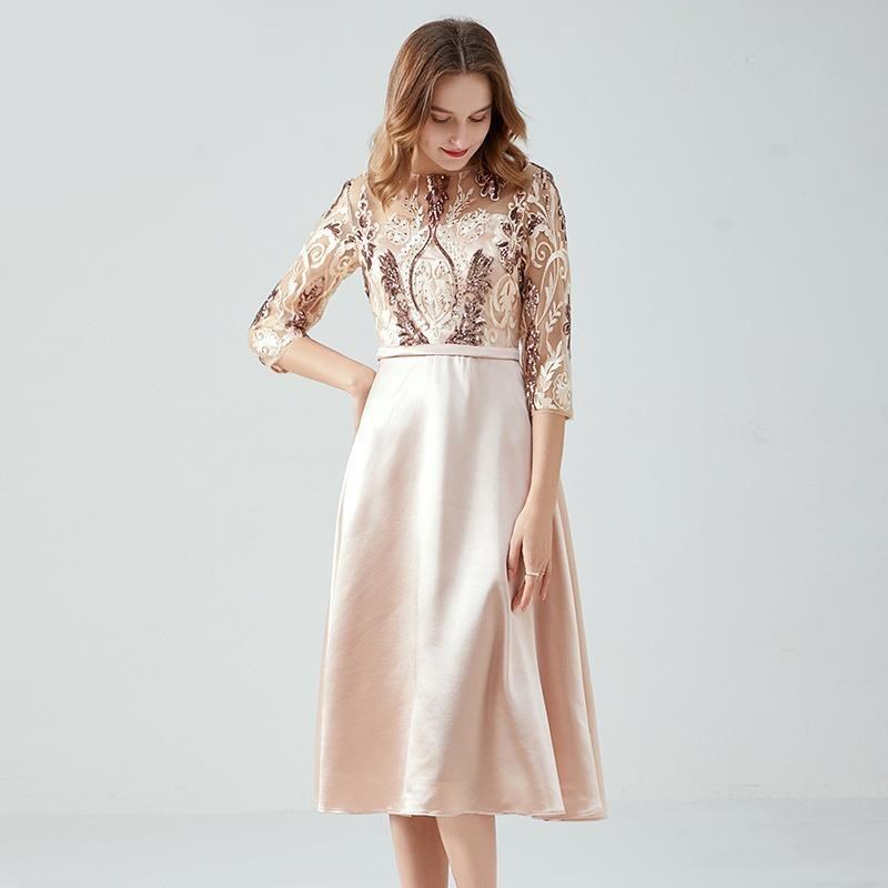 【D'Fina 歐美款女裝】大尺碼法式時尚輕奢晚禮服優雅中長版洋裝