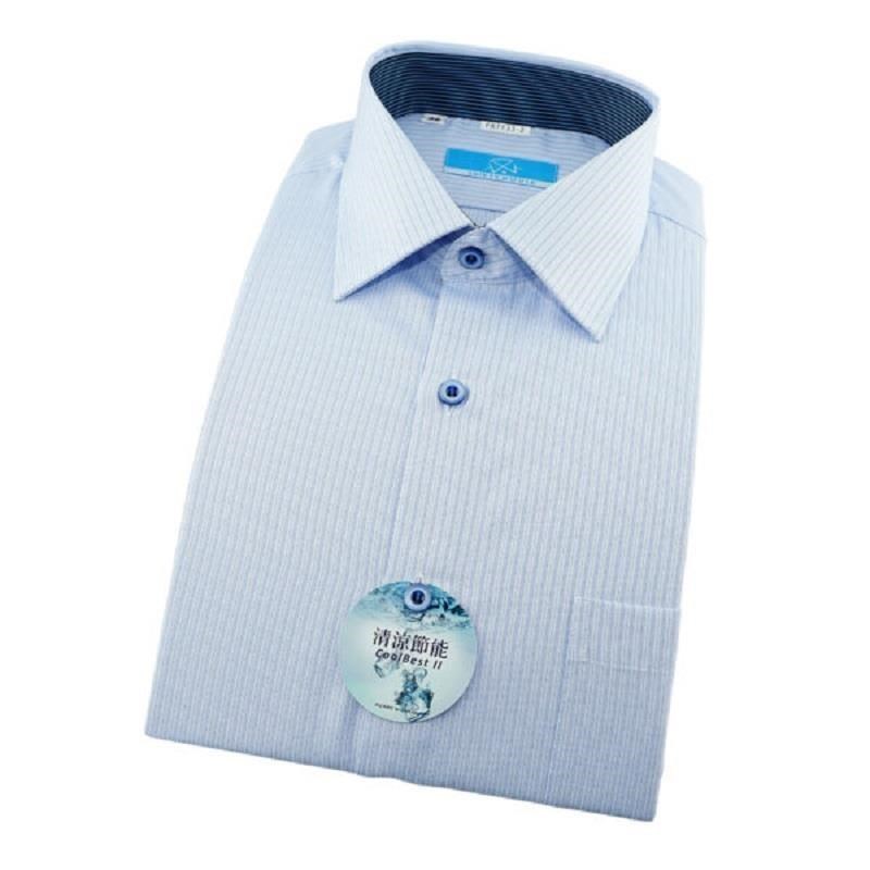 【襯衫工房】長袖襯衫-藍色細條紋緹花織紋