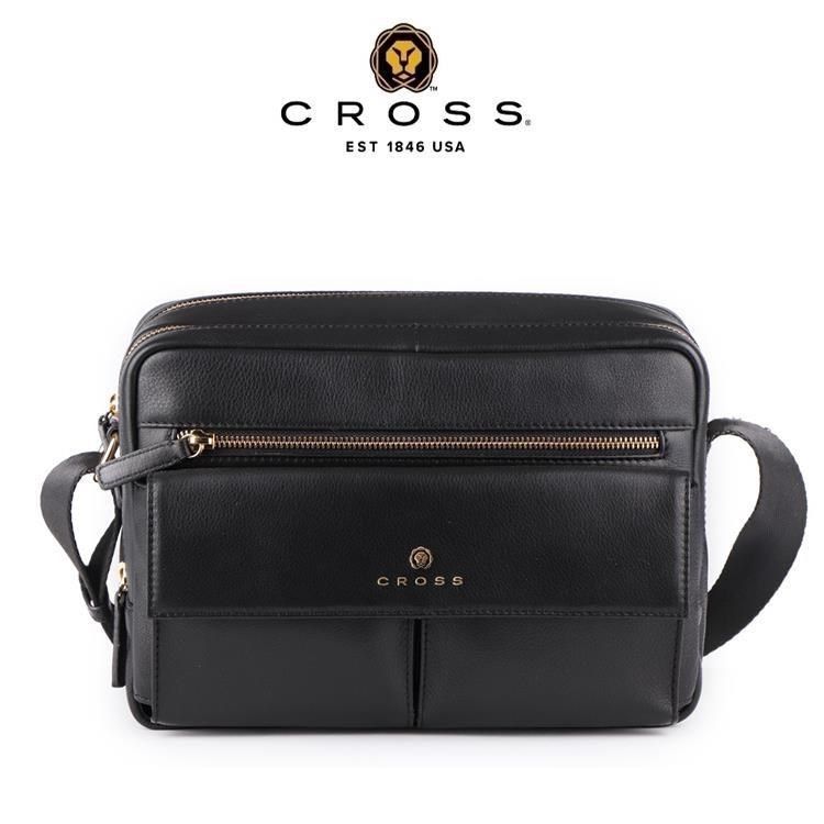 【CROSS】限量1折 頂級NAPPA小牛皮斜揹包-維克多系列 全新專櫃展示品(黑色)