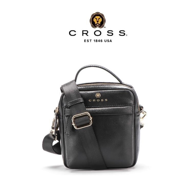 【CROSS】限量1折 頂級NAPPA小牛皮方形斜揹包 希爾系列 全新專櫃展示品(黑色)