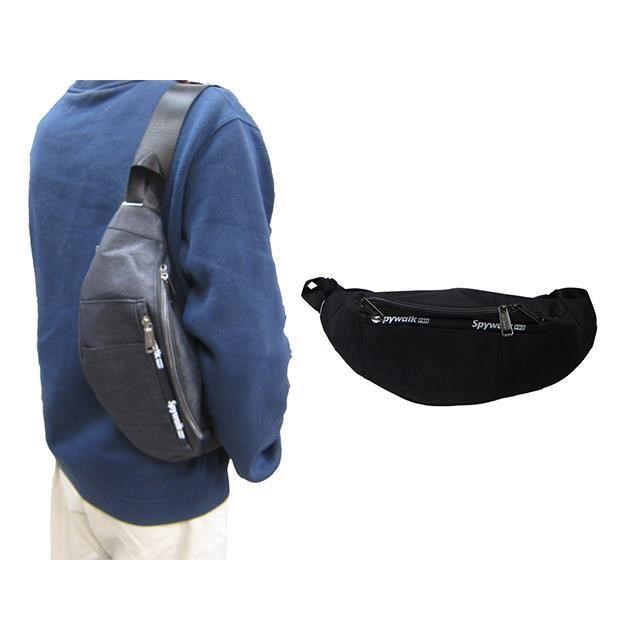 SPYWALK 腰胸包大容量主袋+外袋共三層MP3耳機孔腰背肩背斜側背防水尼龍布