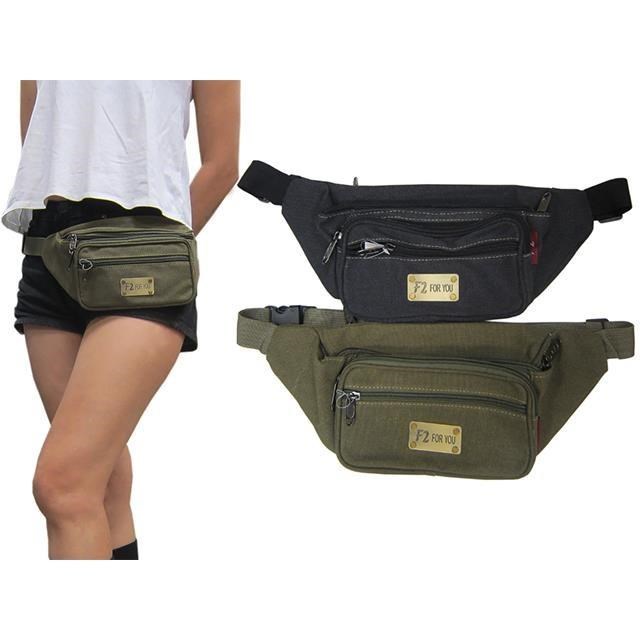 F2 腰包中容量主袋+外袋共四層隨身貼身腰包防水帆布運動休閒多袋口