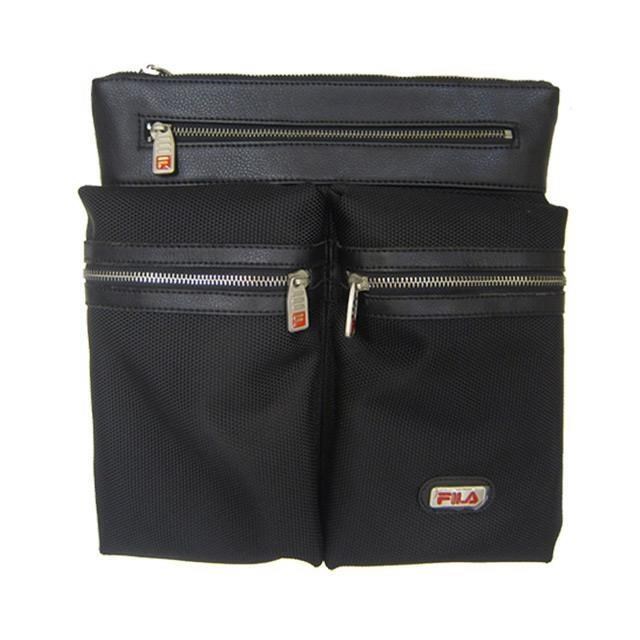 FILA 肩背包中容量扁包設計進口防水尼龍布+皮革材質外袋可放置7寸手機