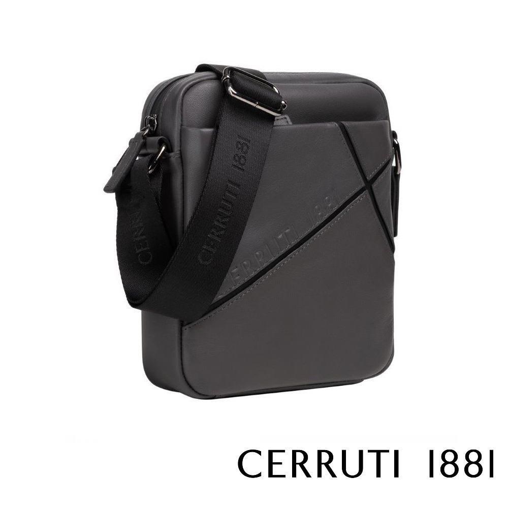 【Cerruti 1881】限量2折 頂級小牛皮側背包肩背包 全新專櫃展示品(灰6256M)
