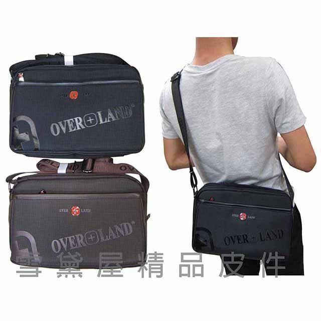 OVER-LAND 肩側包二層主袋可放平板保護套隨身物品肩背可斜側背防水尼龍布+皮革