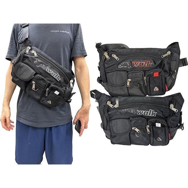 SPYWALK 腰胸包大容量主袋+外袋共八層防水尼龍布肩背斜側背多袋口貼身防盜