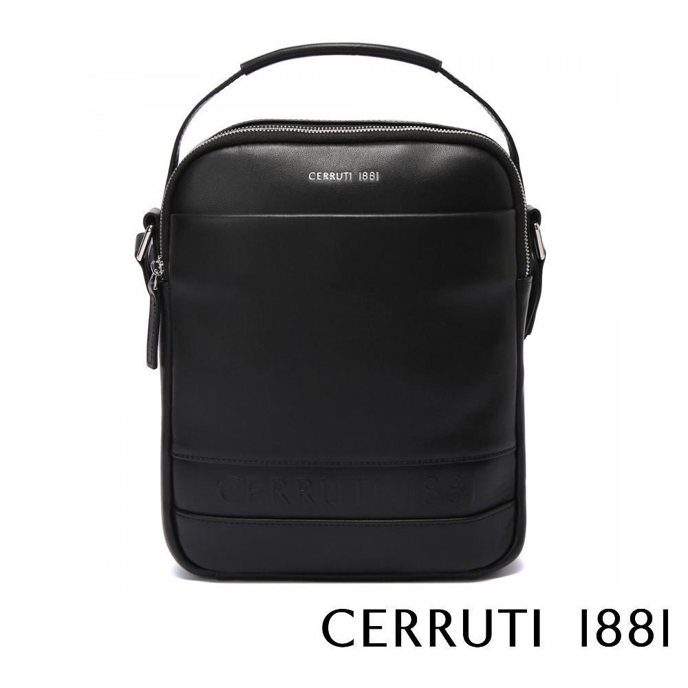 【Cerruti 1881】限量2折 頂級小牛皮肩背包斜背包 全新專櫃展示品(5886MBK)