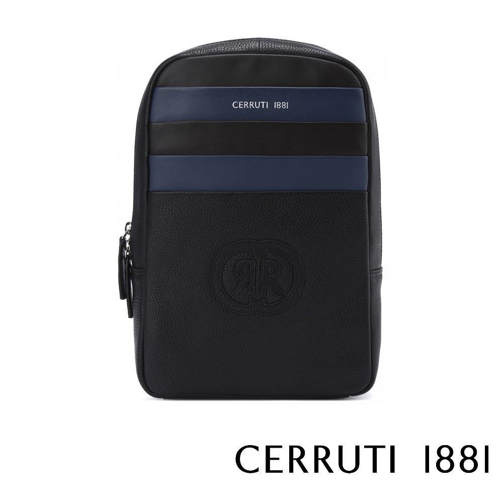 【Cerruti 1881】限量2折 頂級小牛皮斜肩包 全新專櫃展示品(黑色 6054M)
