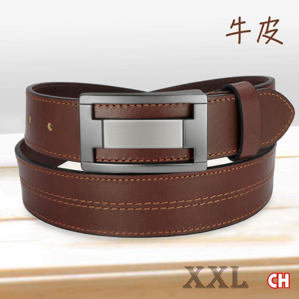 【CH-BELT 銓丞皮帶】牛皮加長XXL 車線造型 男紳士皮帶休閒腰帶(紅棕)