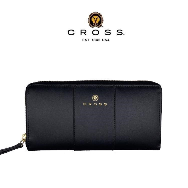 【CROSS】限量1.5折 頂級NAPPA小牛皮拉鍊長夾 賈姬限定款 全新專櫃展示品(黑色)