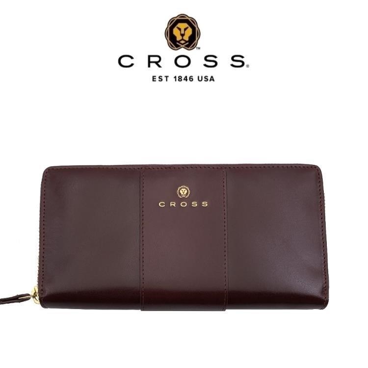 【CROSS】限量1.5折 頂級小牛皮拉鍊長夾 賈姬限定款 全新專櫃展示品(酒紅色)