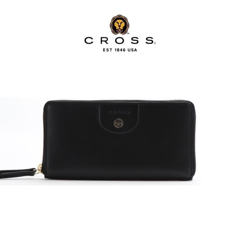 【CROSS】限量1折 頂級義大利小牛皮拉鍊長夾 安娜系列 全新專櫃展示品(黑色)