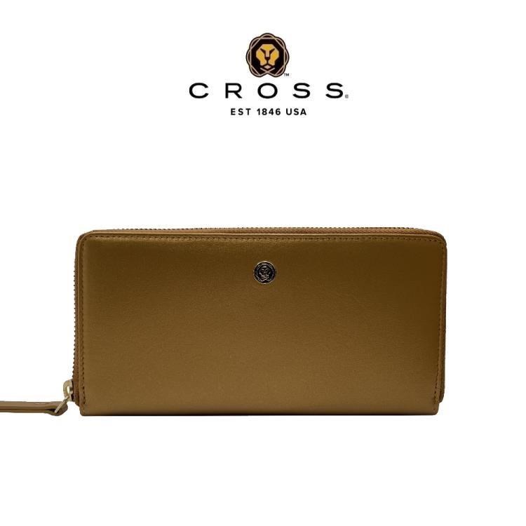 CROSS 限量1折 頂級小牛皮拉鍊長皮夾 維納斯系列 全新專櫃展示品(金色)