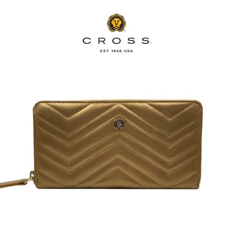 【CROSS】限量1折 頂級小牛皮山形紋拉鍊長皮夾 全新專櫃展示品 (發財金)
