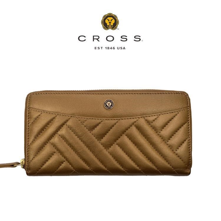 【cross】限量1折 頂級小牛皮山形紋長夾 赫莉系列 全新專櫃展示品 (發財金)