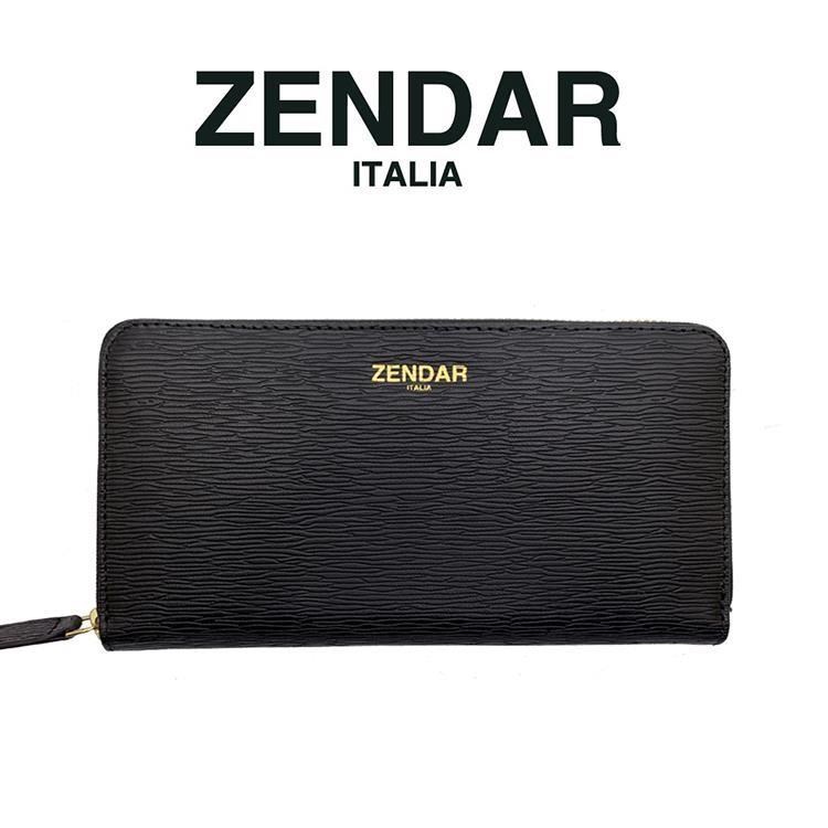 【ZENDAR】限量1折 頂級小羊皮極光紋拉鍊長夾 全新專櫃展示品(黑色)