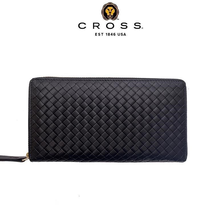 【CROSS】限量1折 頂級小羊皮編織紋長夾 蒂蜜特系列 全新專櫃展示品(黑色)