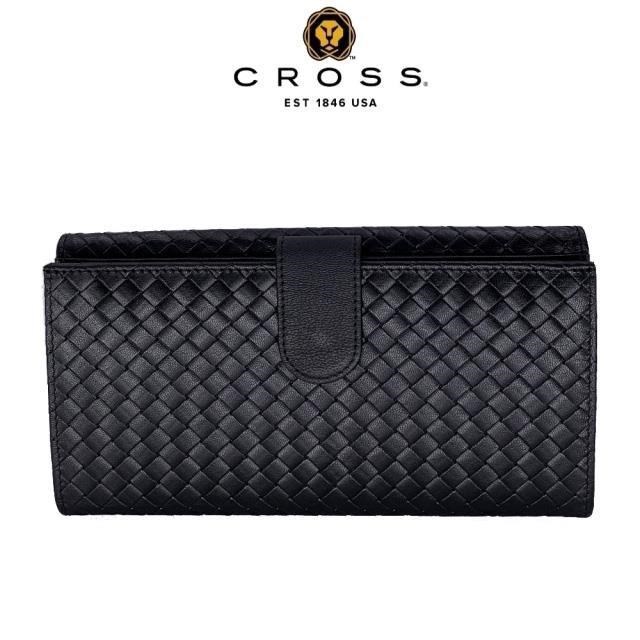 【CROSS】限量1折 頂級小牛皮編織紋中扣式長夾 全新專櫃展示品