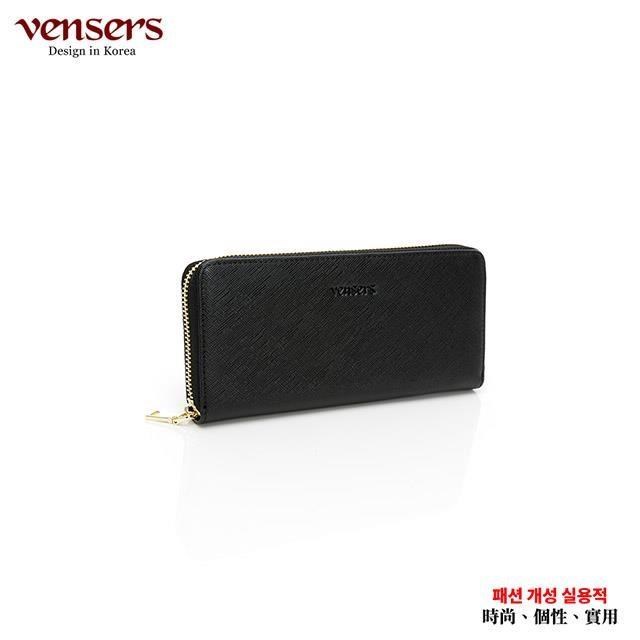 【vensers】小牛皮潮流個性皮夾(TA887514黑色長夾)