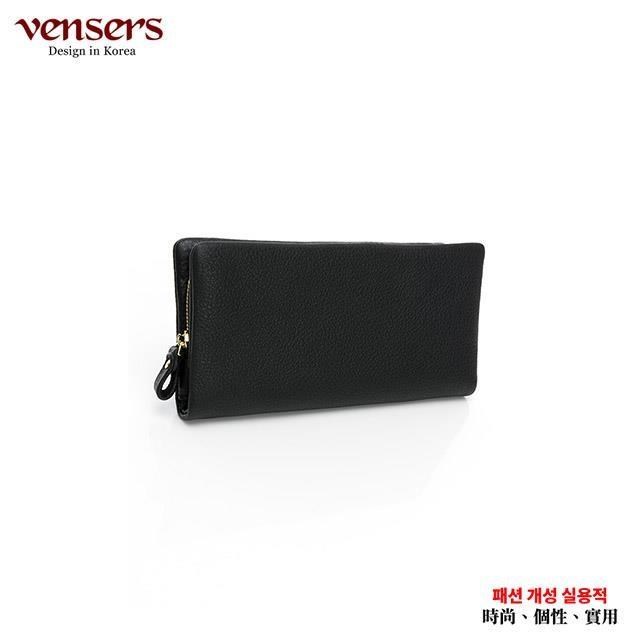 【vensers】小牛皮潮流個性皮夾(TC605101黑色長夾)