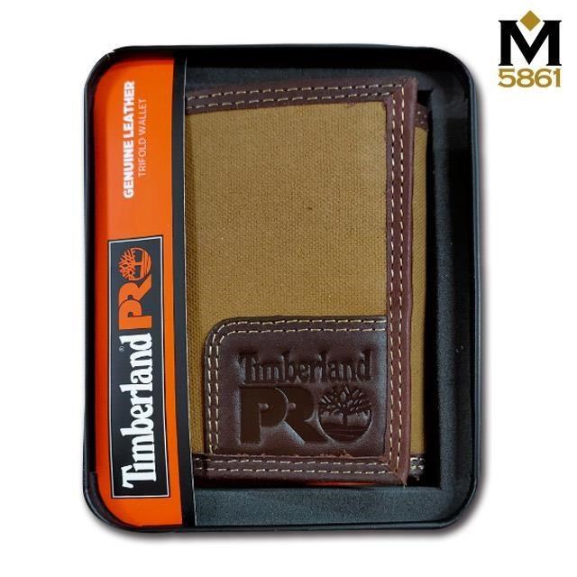 【Timberland】男皮夾 短夾 三折 帆布PRO款 牛皮夾 品牌盒裝﹧黃褐色