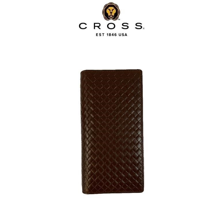 CROSS 限量1折 頂級義大利Squisito小牛皮編織紋22卡長夾 全新專櫃展示品-咖啡色