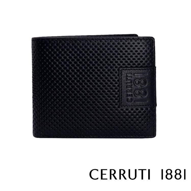 【Cerruti 1881】頂級義大利小牛皮6卡短夾 KLAUS系列(黑色 CEPU05538M)