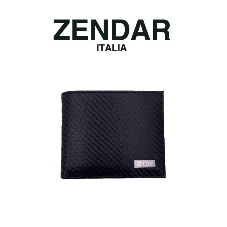 【ZENDAR】限量2折 頂級牛皮碳纖維紋8卡皮夾 朱利安系列 全新專櫃展示品_黑色
