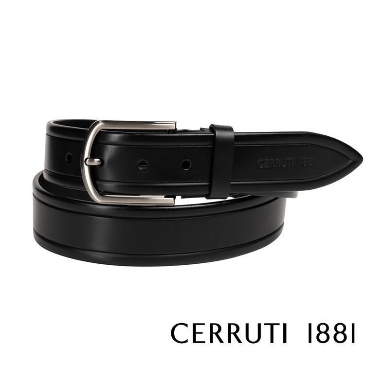 【Cerruti 1881】頂級義大利小牛皮皮帶(黑色 CECU06072M)